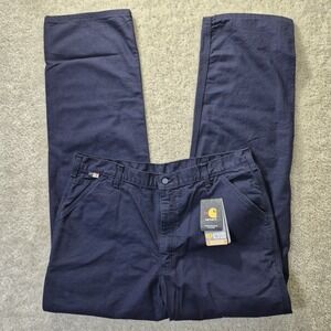 Carhartt FR Work Pants Mens 38/36 Blue Canvas Flame Resistant Utility Workwear